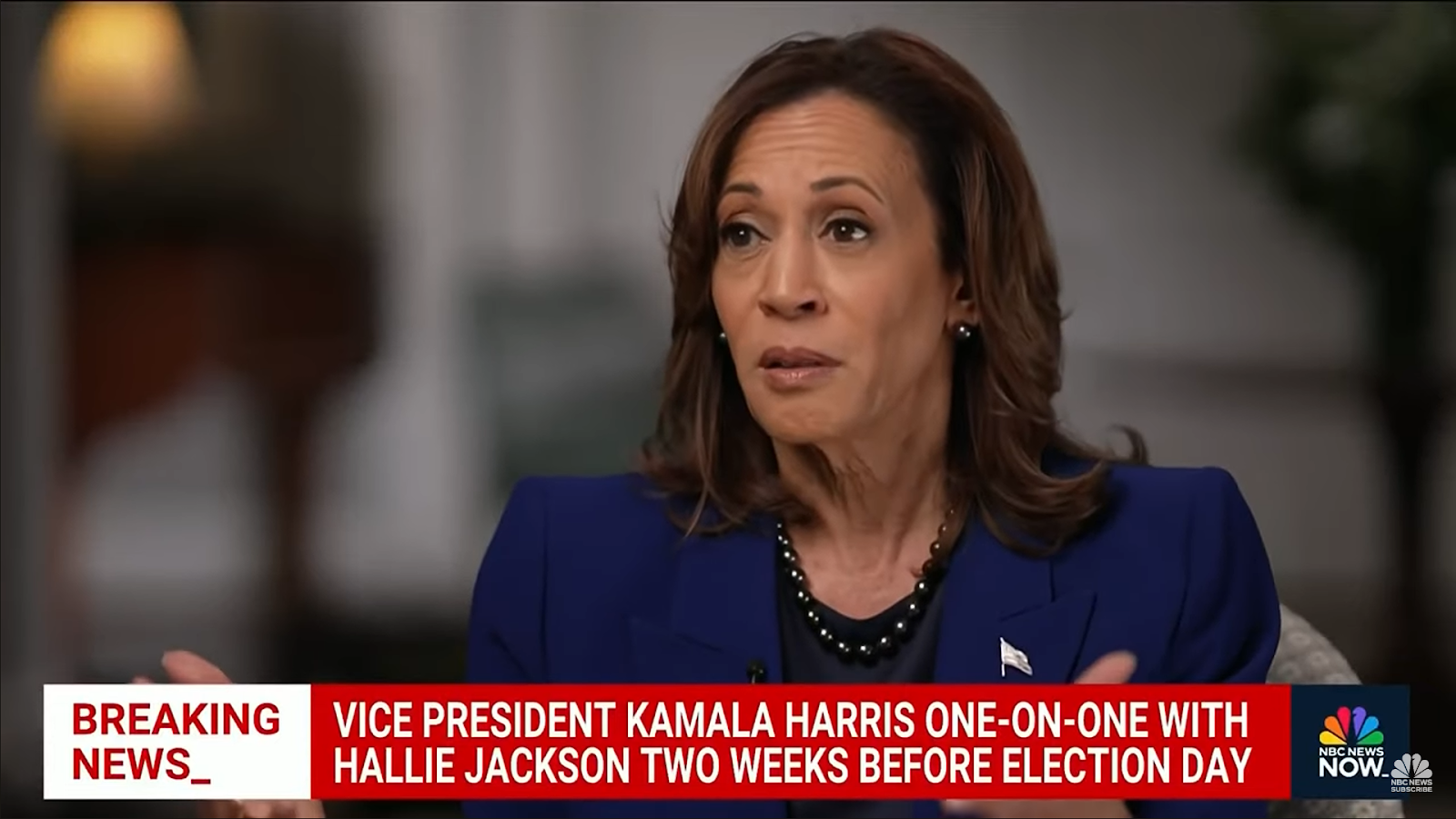 Kamala Harris speaking during an NBC interview.